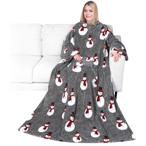 PAVILIA Fleece Wearable Blanket with Sleeves, Warm Cozy Soft Functional Lightweight Sleeved Throw Adults Men Women - 1 of 4