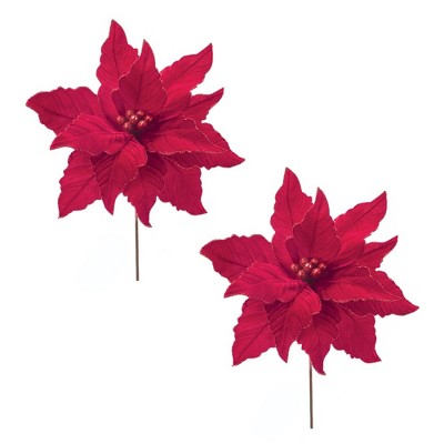 Glittered Red Poinsettia Flower Stem (Set of 2)