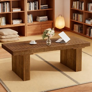 Gulches Farmhouse Style Rectangle Coffee Table, 47.24"x19.68" Slat Top with Dark Wood Grain, Sturdy MDF, Open Design, Easy Assembly - 1 of 3