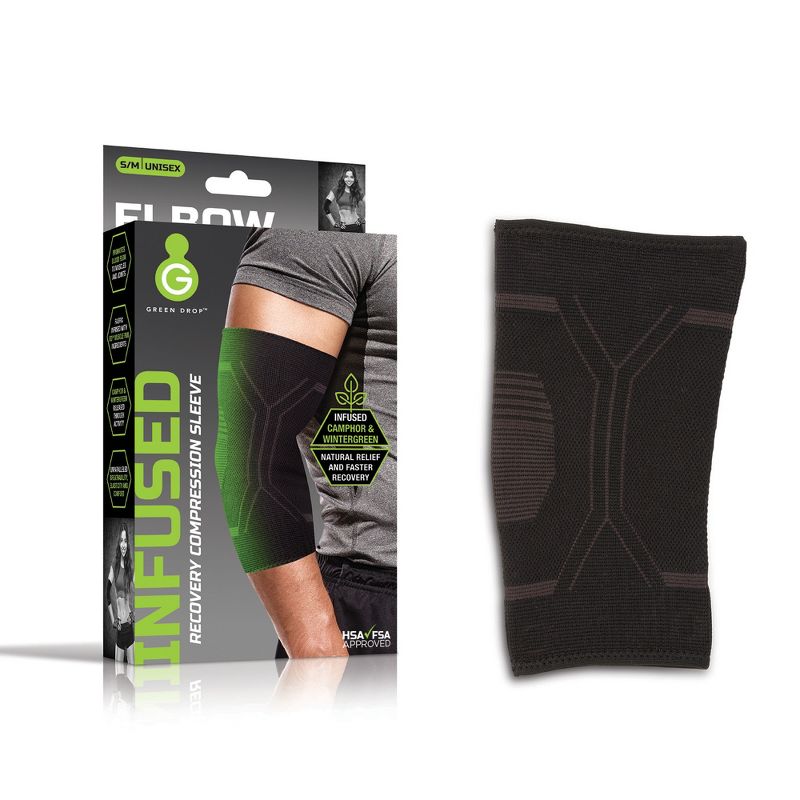 Green Drop Elbow Compression Sleeve - Infused Brace, HSA/FSA approved, 1 of 8