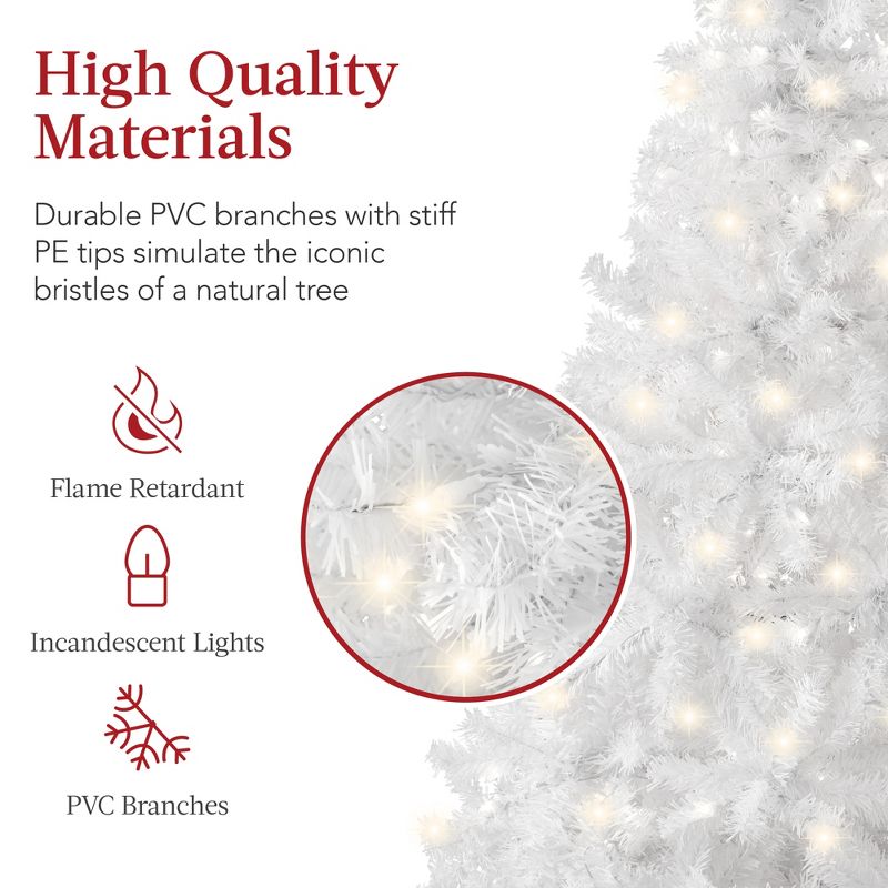 Best Choice Products Pre-Lit Premium Hinged White Artificial Christmas Pine Tree w/ Lights, Stand, PVC Branch Tips, 3 of 8