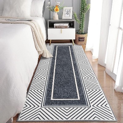 Modern Runner Rug Washable Area Rug Bordered Rugs Modern Runner Rug Non-Slip Area Rug Small Accent Geometric Throw Rugs Floor Carpet