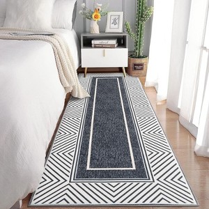 Modern Runner Rug Washable Area Rug Bordered Rugs Modern Runner Rug Non-Slip Area Rug Small Accent Geometric Throw Rugs Floor Carpet - 1 of 4