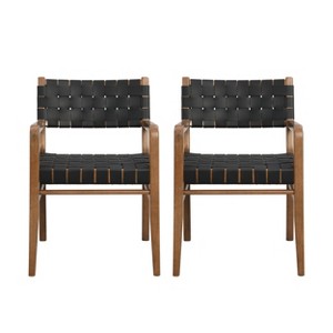 Christopher Knight Home Set of 2 Elijah Faux Leather and Rubberwood Dining Chairs Black - 1 of 4