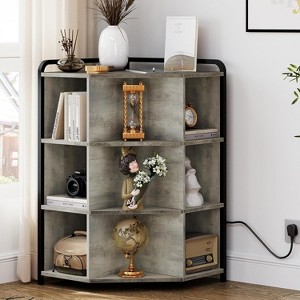 Corner Cabinet with Charging Station, 3-Tier Triangle Shelf with USB & Outlets, 9-Cube Organizer, Grey - 1 of 4