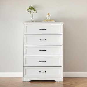 Modern 5 Drawers Dresser, Chest of Drawers Closet Organizers and Storage Clothes, Modern Dressers(White) - 1 of 4