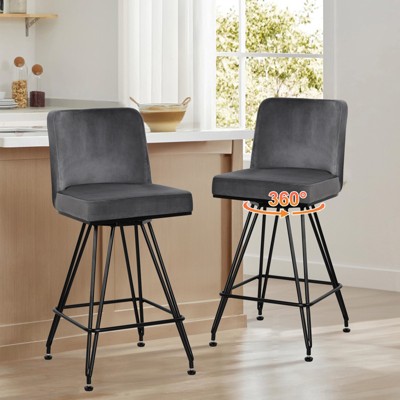 Bekrvio 26" Swivel Counter Height Bar Stools with Back-Faux Leather/Velvet Upholstered, V-Shaped Metal Legs-Modern Counter Stools for Kitchen Island