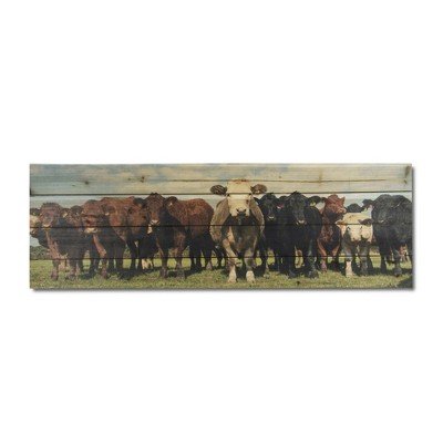 12" x 36" Cow Herd Print on Planked Wood Wall Sign Panel - Gallery 57
