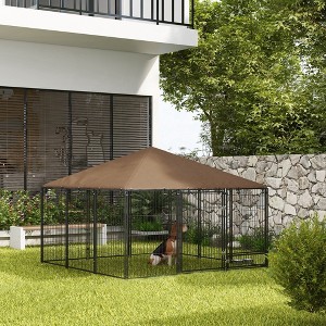 Kumasinova 83"/56"/50" Dog Kennel Outdoor with Covered Roof,83.Large Dog Playpen with Rotating Bowl,Garden Dog Play Pen for Small Dogs,Ducks,Rabbits - 1 of 4
