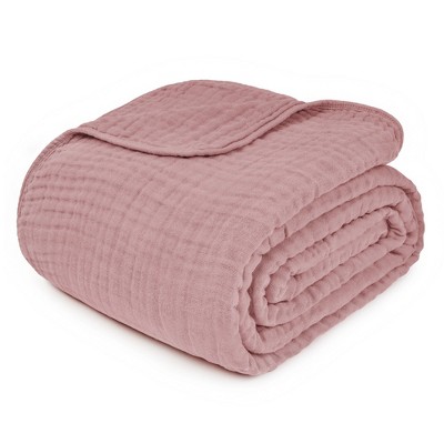 Mauve Cotton Muslin Queen Throw Blanket, 50" x 60"