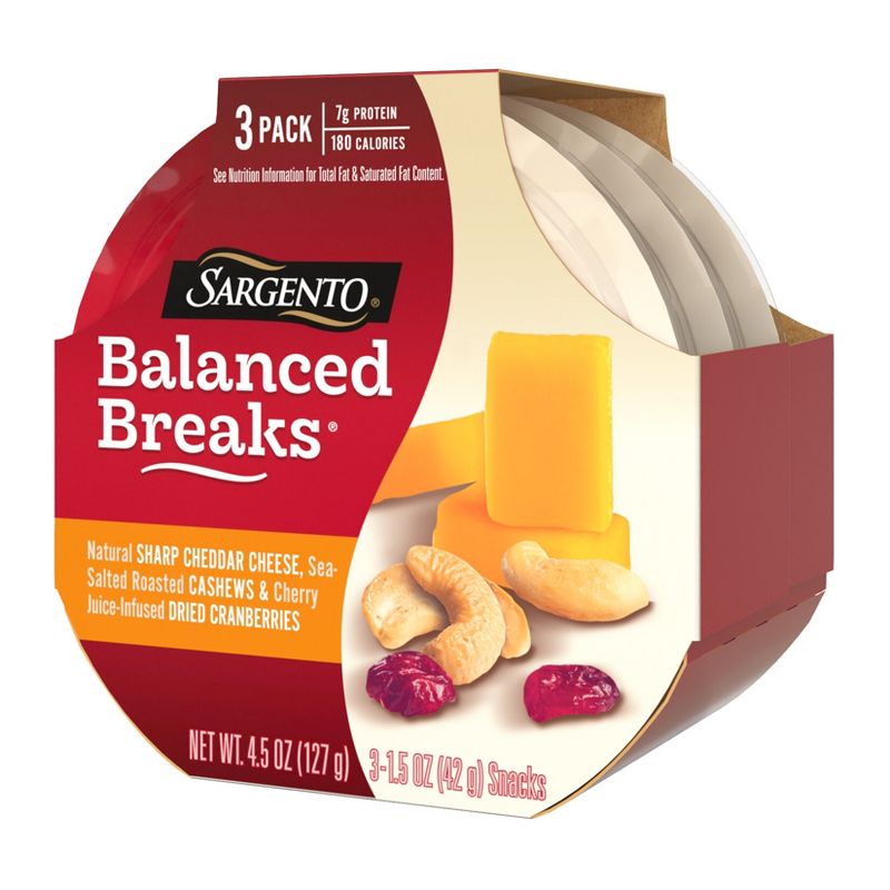 Sargento Balanced Breaks Natural Sharp Cheddar, Sea-Salted Cashews &#38; Cherry Juice-Infused Dried Cranberries - 4.5oz/3ct, 6 of 9
