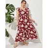 Womens Plus Size Casual Sleeveless Maxi Dress Ruffle Sleeve A Line Swing Summer Maxi Dress with Pockets Wine Red Flowers 4XL - 4 of 4