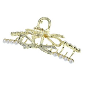 Unique Bargains Women's Faux Pearl Bow Hair Clips and Pins Gold Tone 1 Pc - 1 of 4