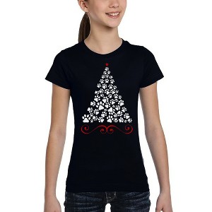 LA Pop Art Paw Christmas Tree - Girl's Word Art T-Shirt - 1 of 4