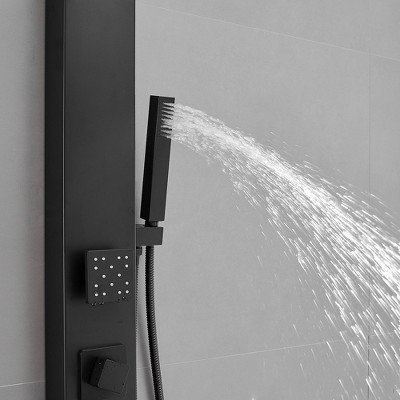 Matte Black Brass Shower Panel System with Adjustable Rainfall Shower Head