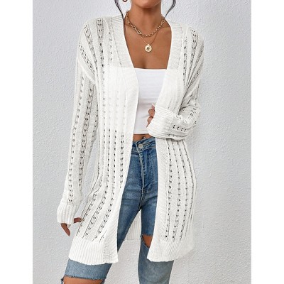 Women's Lightweight Lace Knit Long Cardigan - Sheer Open Front