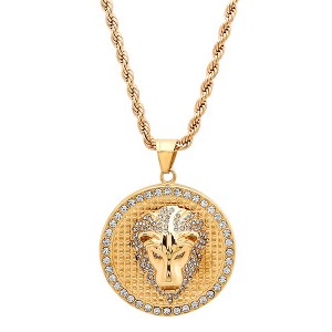 Steeltime 30" 18k gold plated stainless steel lion head pendant on rope chain - 1 of 4
