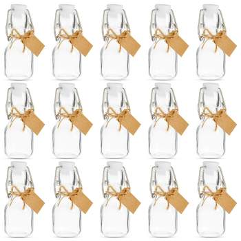 Blue Panda 15 Pack Small Swing Top Glass Bottles with Lids, 2 oz/ 60 ml with Tags and Jute Twine for Wedding Party Favors