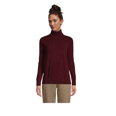 Lands' End Women's Cashmere Turtleneck Sweater - Medium - Rich Burgundy ...