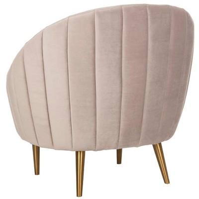 Transitional Pale Taupe Velvet Barrel Arm Chair with Wood Accents