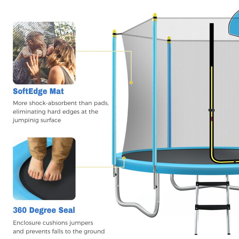 8 FT/ 10 FT Trampoline for Kids with Safety Enclosure Net, Basketball Hoop and Ladder-ModernLuxe, 4 of 7