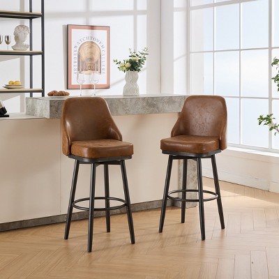 Modern PU Height Bar Stool With Curved  Backrest Set of 2,24"&30" adjustable,With Sturdy Iron Legs,Modern Stool Bar,Height Counter Stool-Cuddlewood