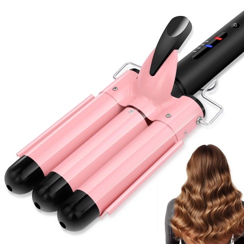 YEVYO 3 Barrel Curling Iron Hair Crimper, Dual Voltage Ceramic Tourmaline Three Barrels Hair Waver - 1-inch Curler Wand - Pink - image 1 of 4