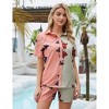 Womens Loungewear Set Casual Suit 2 Piece Short Sleeve Color Block Shirt Shorts Pajamas - 3 of 4