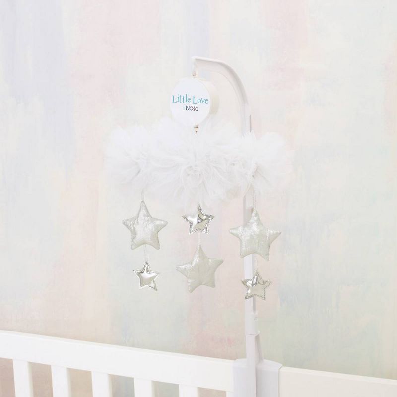 Little Love By NoJo Tulle Cloud with Silver Metallic Stars Nursery Crib Musical Mobile - White, 3 of 4