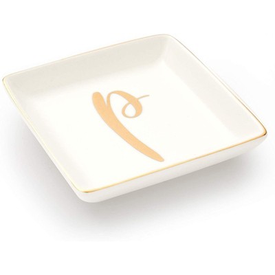 Juvale Letter P Ceramic Trinket Tray, Monogram Initials Jewelry Dish for Ring (4 Inches)