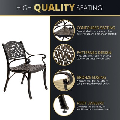 Bronze Cast Aluminum Outdoor Dining Chairs with Beige Cushions