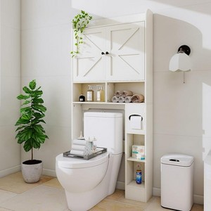 Dyonery bathroom locker, toilet, washing machine above the locker, with barn door, toilet paper holder, with adjustable bottom bar - 1 of 4