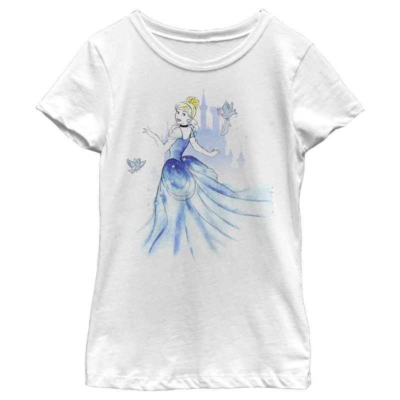 Girl's Cinderella Watercolor Dress T-Shirt, 1 of 5