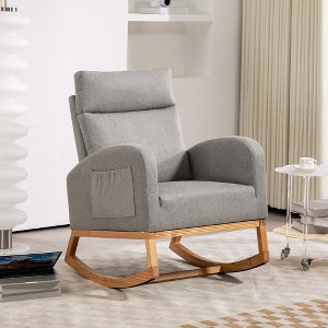 Rocking Chair Upholstered Rocking Chair for Nursery with Rubber Wood Legs, Comfy High Backrest, Side Pockets - 1 of 4