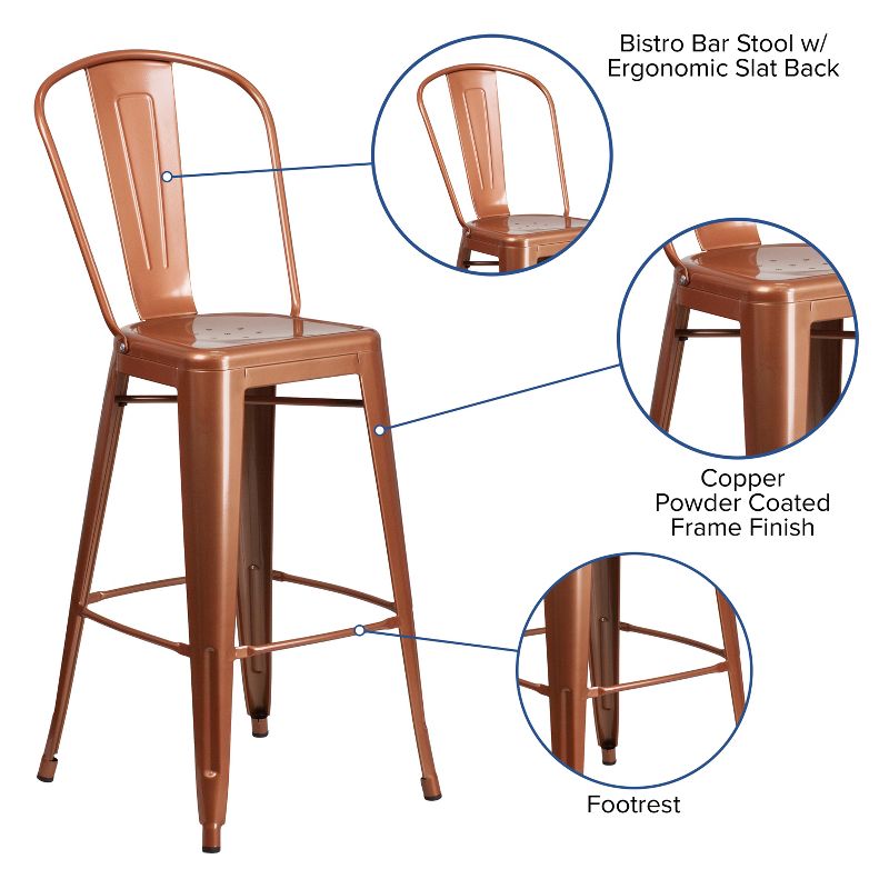 Emma and Oliver Commercial Grade 30"H Metal Indoor-Outdoor Barstool with Drain Holes and Back, 4 of 13