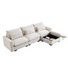 Okak Comfy L-Shaped Convertible Sectional Sofa with Storage Ottoman&3 Pillows, Modern Corduroy Upholstered Couch for Living Room,Apartment, Beige - 4 of 4