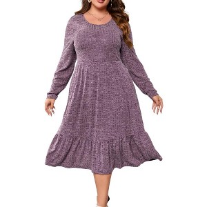 MISSKY Women's Plus Size Dresses Long Sleeves Crew Neck Casual Ribbed Knit Sweater Loose Flowy Dress with Pockets - 1 of 4