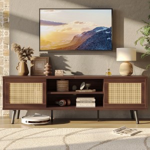 Bestier Mid-century Modern Tv Stand For 70" Tv ,media Console With Natural Rattan Sliding Door - 1 of 4
