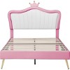 Streamdale Full Size Upholstered Bed Frame with LED Lights,Modern Upholstered Princess Bed With Crown Headboard,White+Pink - 4 of 4