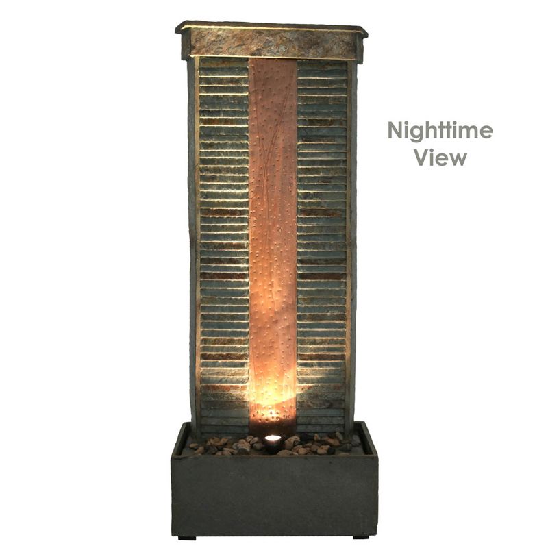 Sunnydaze 48"H Electric Natural Slate with Copper Accents Rippled Column Outdoor Water Fountain with LED Spotlight, 5 of 12