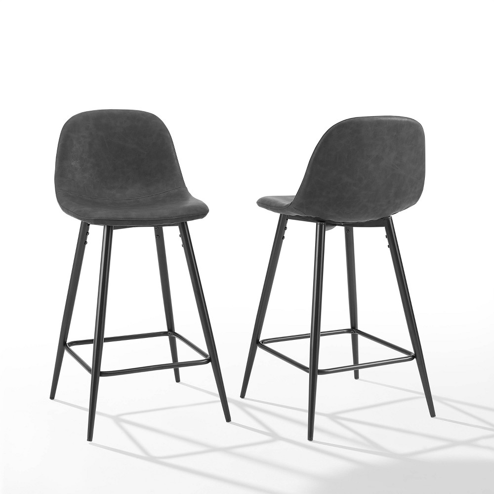 Photos - Chair Crosley Set of 2 Weston Counter Height Barstools Distressed Black  