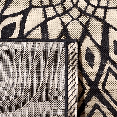 Black and Beige Rectangular Synthetic Indoor/Outdoor Area Rug