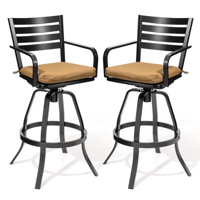 Crestlive Products Outdoor Bar Stools Set of 2  Aluminum Swivel Barstools with Sunbrella Cushion Cast Aluminum Patio High Chair Bistro Set