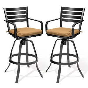 Crestlive Products Outdoor Bar Stools Set of 2  Aluminum Swivel Barstools with Sunbrella Cushion Cast Aluminum Patio High Chair Bistro Set - 1 of 4