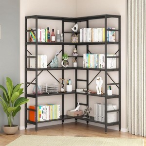 ODK Industrial Corner Bookshelf, 5-Tier L-Shaped Bookcase with Shelves, Heavy Duty Wooden Storage Display Shelf, Large Shelving Unit for Home Office - 1 of 4