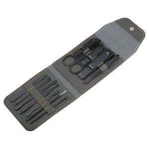 Unique Bargains Stainless Steel Pedicure Nail Clippers Scissors Tool Set for Men Women Black with Gray PU Leather 12 Pcs - 1 of 3