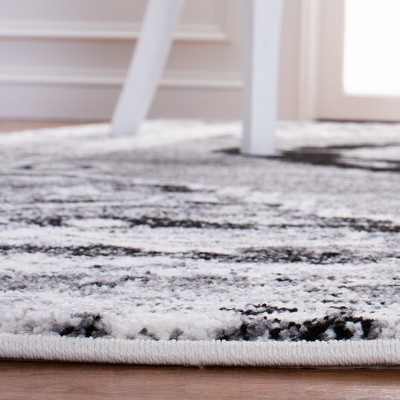 Grey and Ivory Hand-Knotted Synthetic Rectangular Area Rug