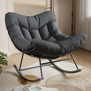 GustoWave Outdoor Papasan Rocking Chair, Oversized Lounge Chair with Sturdy Metal Frame, Patio Egg Rocker with Thick Cushion - 1 of 4