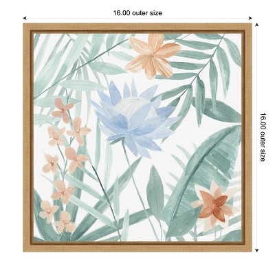 Tropical Palm and Blossoms Botanical Canvas Print in Wooden Frame