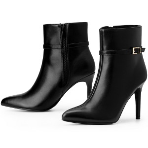 Allegra K Women's Pointed Toe Buckle Strap Stiletto Heels Ankle Boots - 1 of 3
